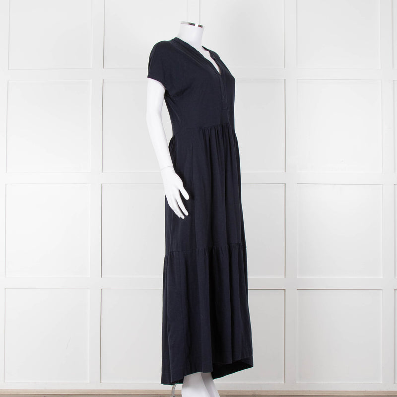 Me + Em Navy Cotton Tiered Short Sleeve Midi Dress