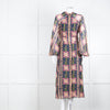 Temperley Pink Blue Silk Long Sleeve Midi Dress
