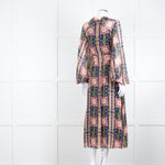 Temperley Pink Blue Silk Long Sleeve Midi Dress