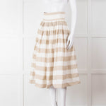 Dolce & Gabbana Cream Beige Striped Cotton Full Midi Skirt