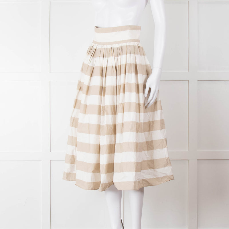Dolce & Gabbana Cream Beige Striped Cotton Full Midi Skirt