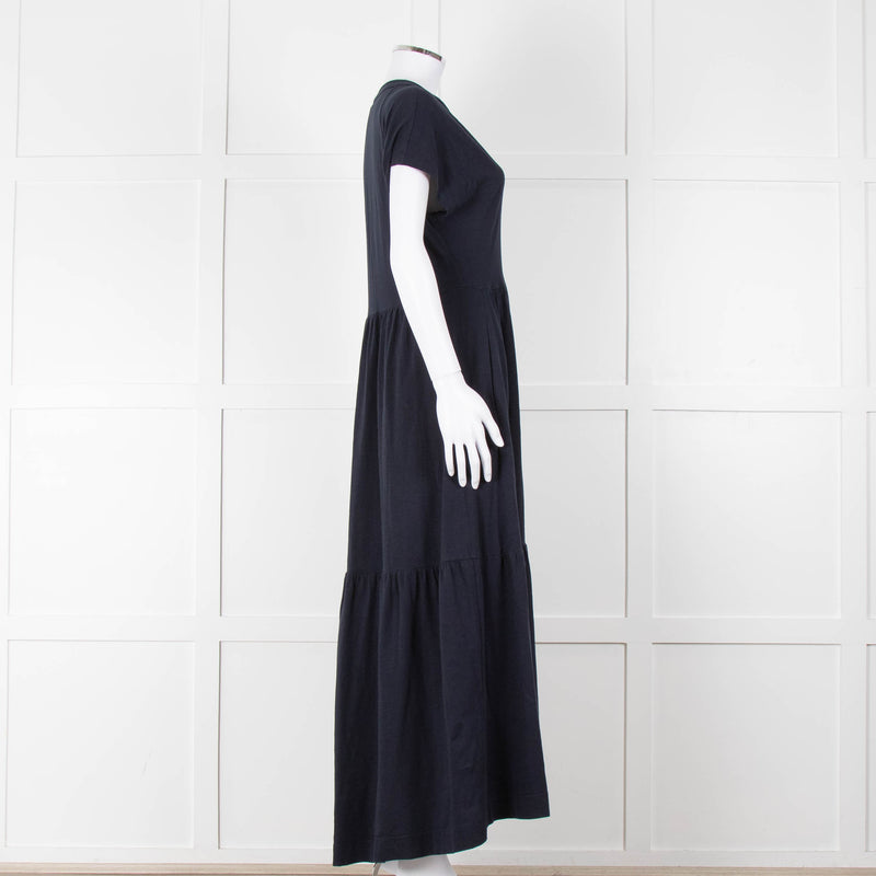 Me + Em Navy Cotton Tiered Short Sleeve Midi Dress
