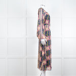 Temperley Pink Blue Silk Long Sleeve Midi Dress