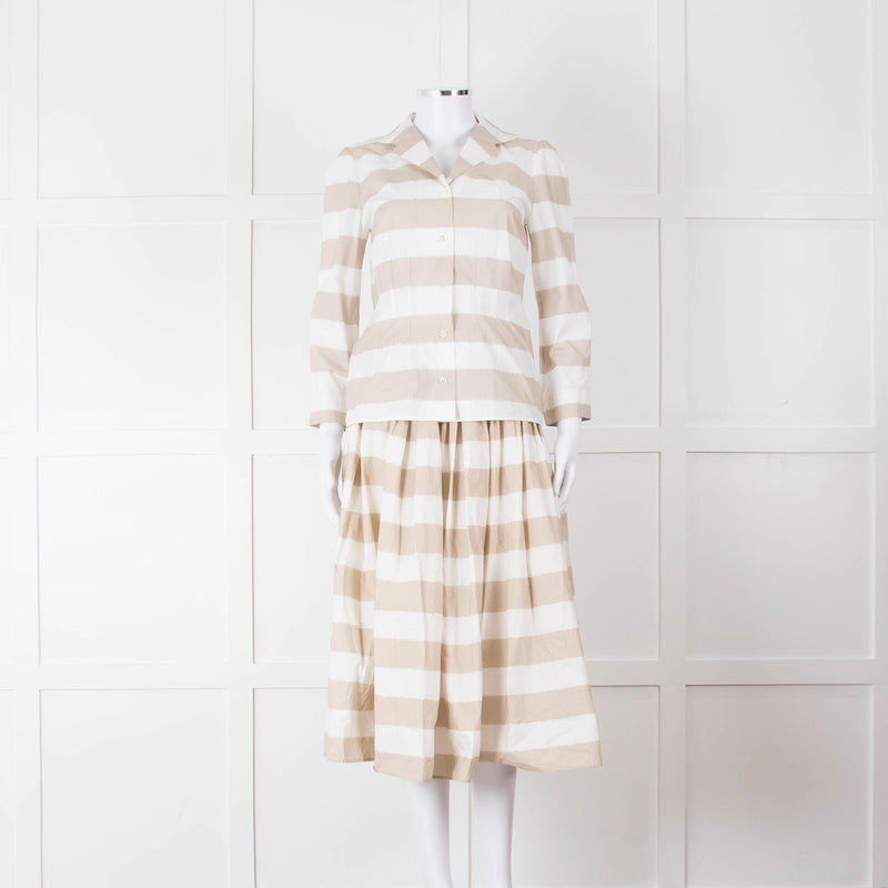 Dolce & Gabbana Cream Beige Striped Cotton Full Midi Skirt