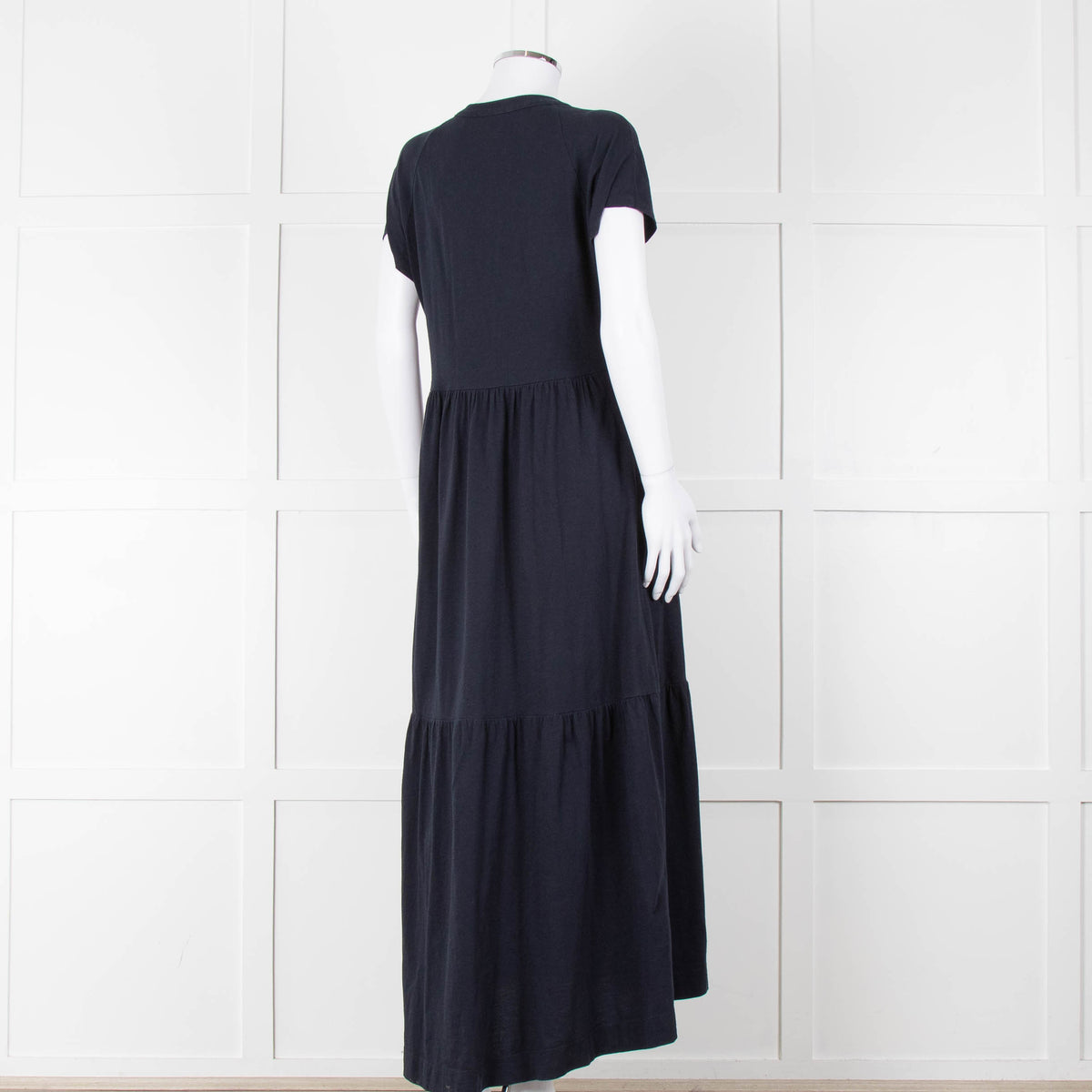 Me + Em Navy Cotton Tiered Short Sleeve Midi Dress
