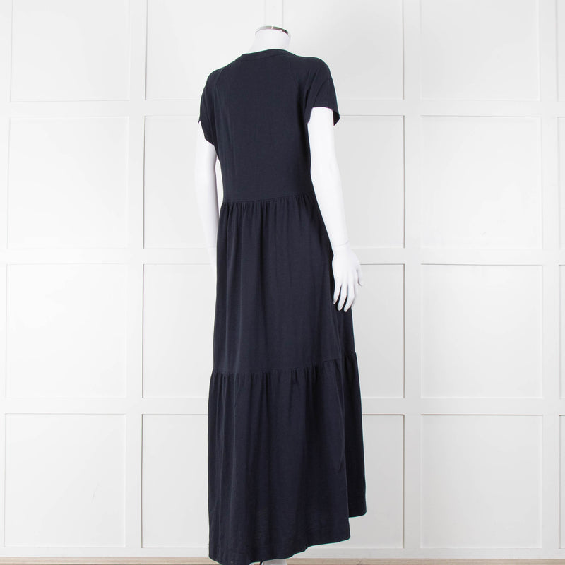 Me + Em Navy Cotton Tiered Short Sleeve Midi Dress