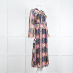 Temperley Pink Blue Silk Long Sleeve Midi Dress