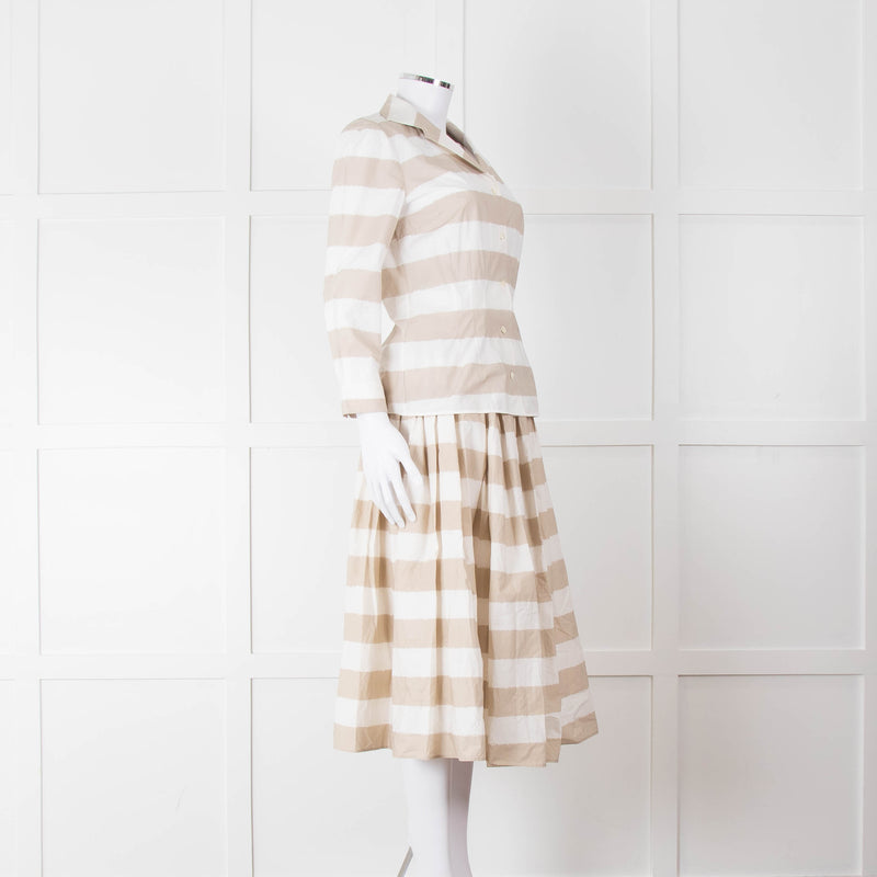 Dolce & Gabbana Cream Beige Striped Cotton Full Midi Skirt