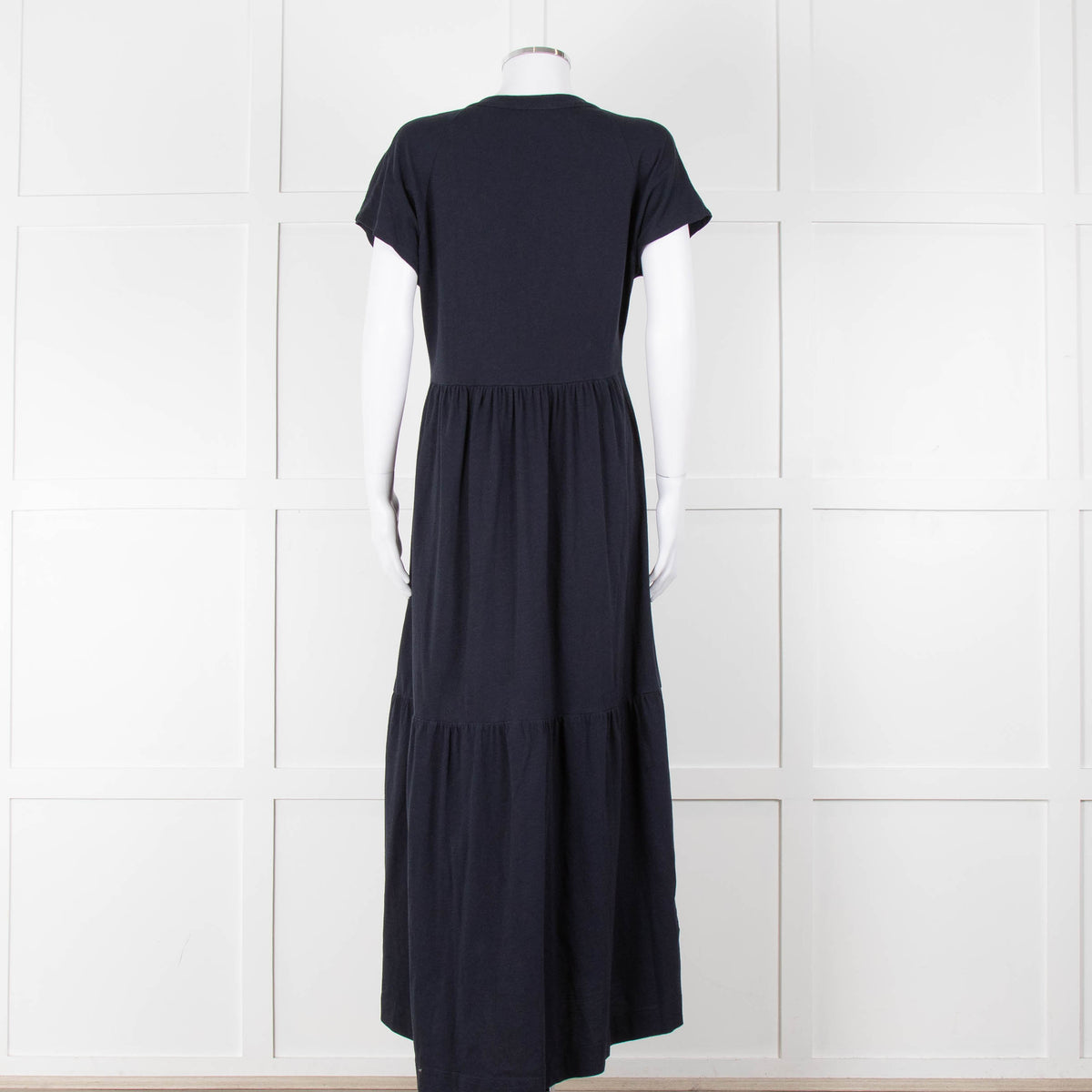 Me + Em Navy Cotton Tiered Short Sleeve Midi Dress