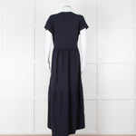 Me + Em Navy Cotton Tiered Short Sleeve Midi Dress
