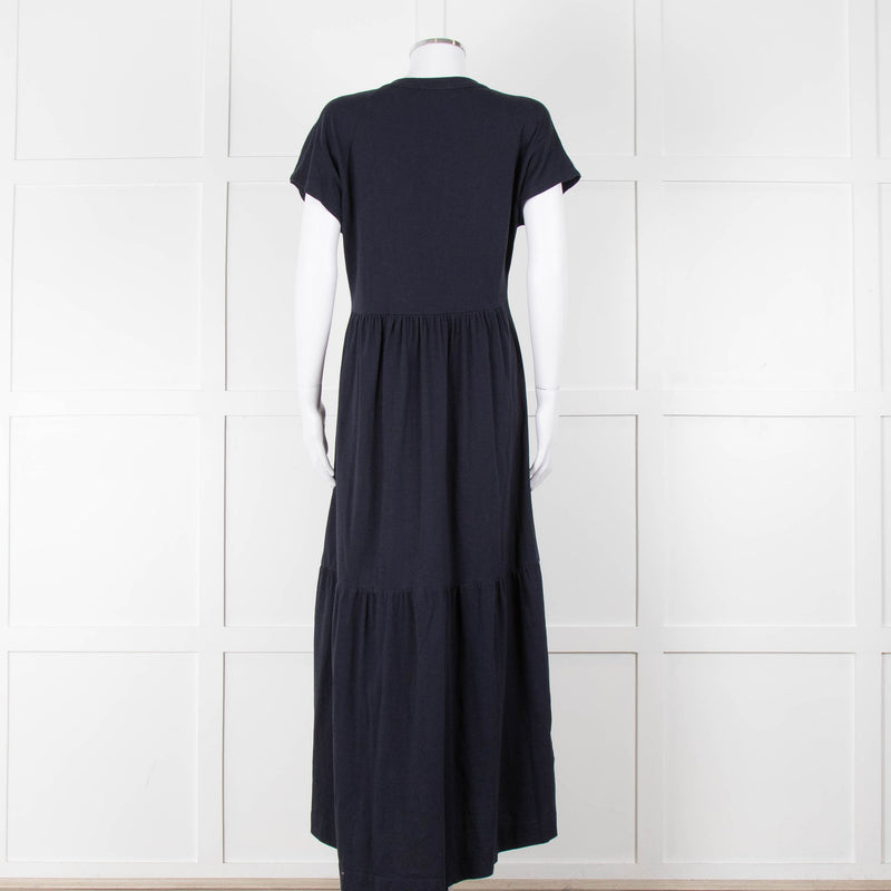 Me + Em Navy Cotton Tiered Short Sleeve Midi Dress