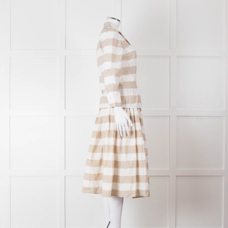 Dolce & Gabbana Cream Beige Striped Cotton Full Midi Skirt