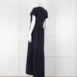 Me + Em Navy Cotton Tiered Short Sleeve Midi Dress