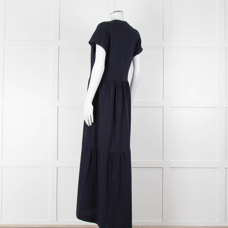 Me + Em Navy Cotton Tiered Short Sleeve Midi Dress