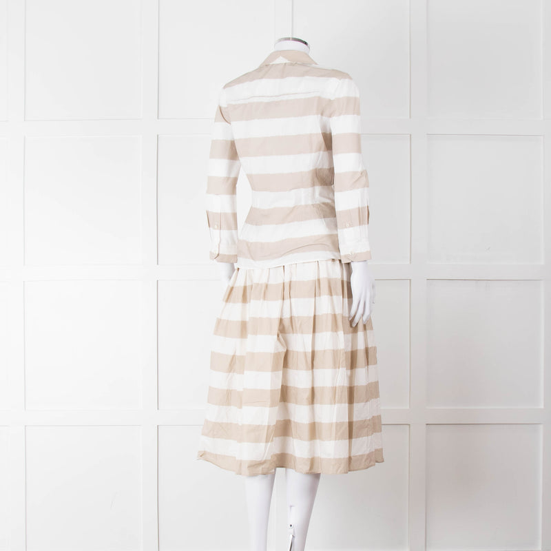 Dolce & Gabbana Cream Beige Striped Cotton Full Midi Skirt