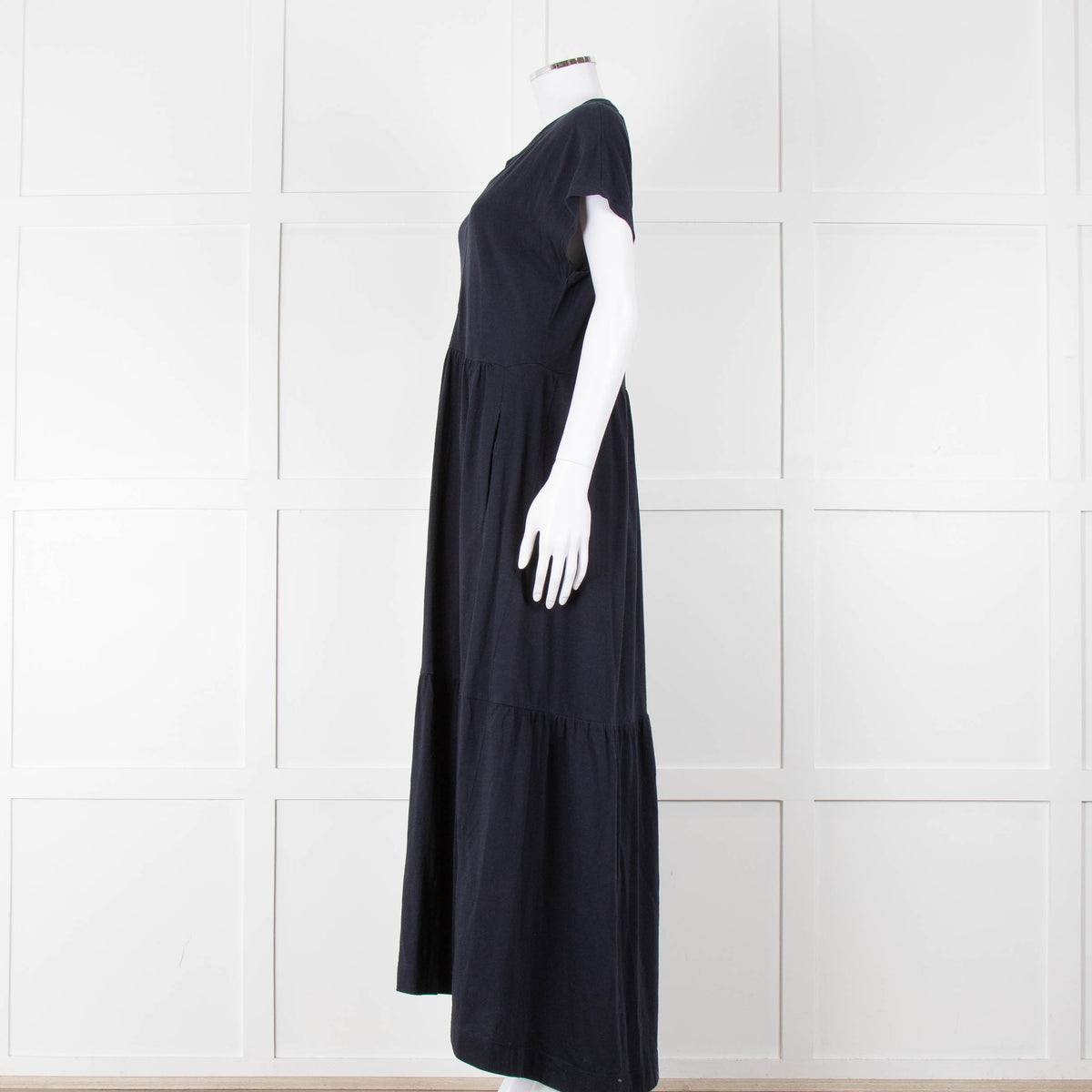 Me + Em Navy Cotton Tiered Short Sleeve Midi Dress