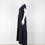Me + Em Navy Cotton Tiered Short Sleeve Midi Dress