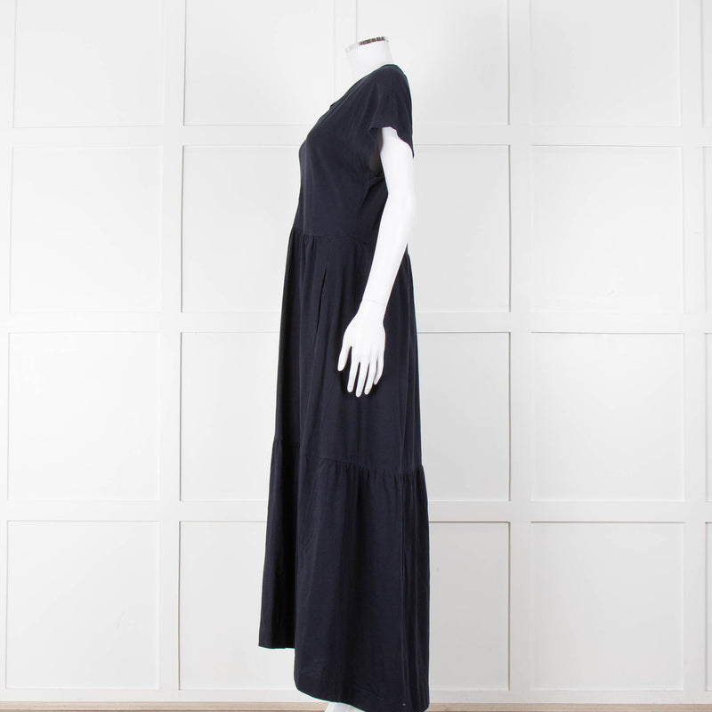 Me + Em Navy Cotton Tiered Short Sleeve Midi Dress