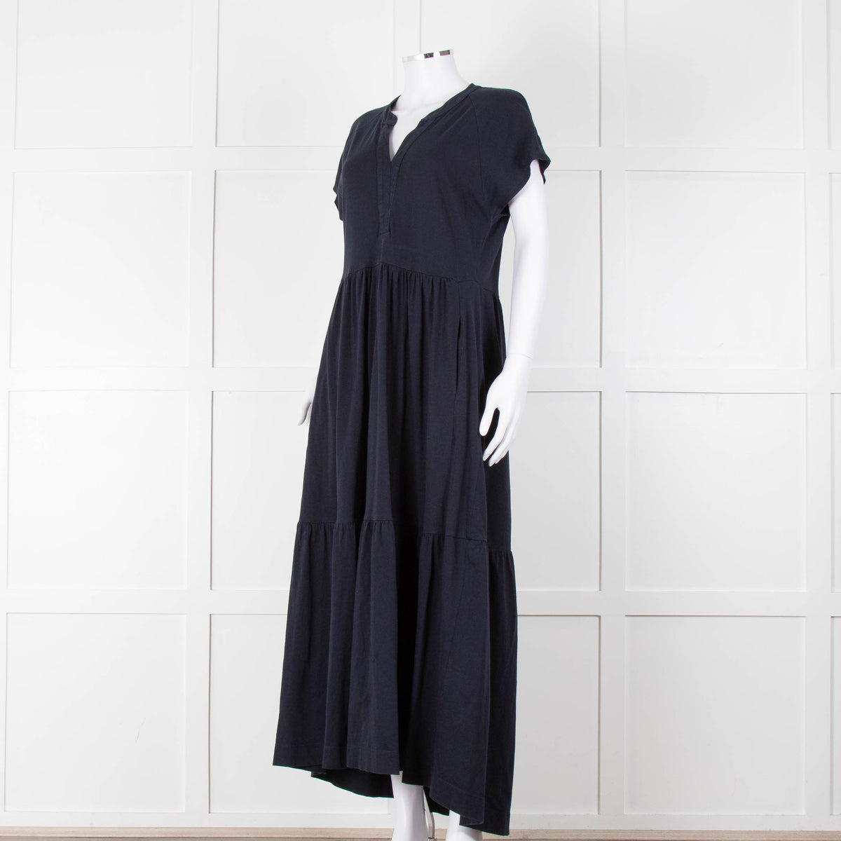 Me + Em Navy Cotton Tiered Short Sleeve Midi Dress