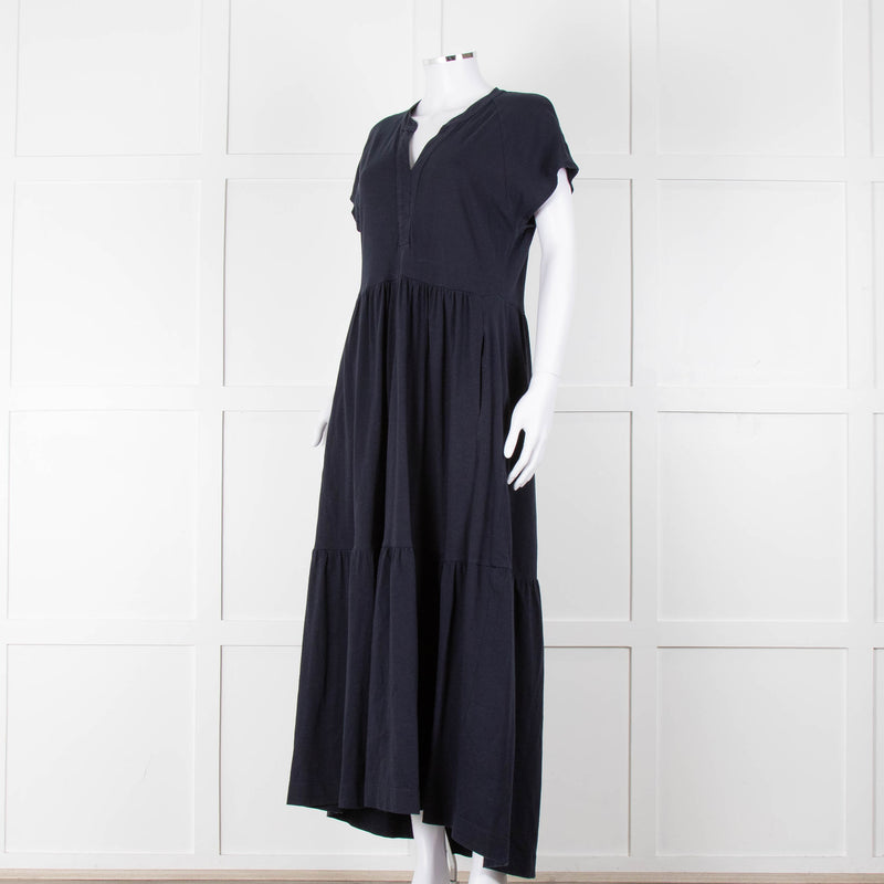 Me + Em Navy Cotton Tiered Short Sleeve Midi Dress