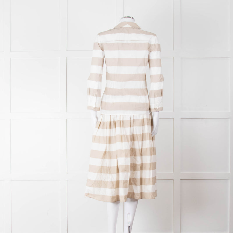 Dolce & Gabbana Cream Beige Striped Cotton Full Midi Skirt