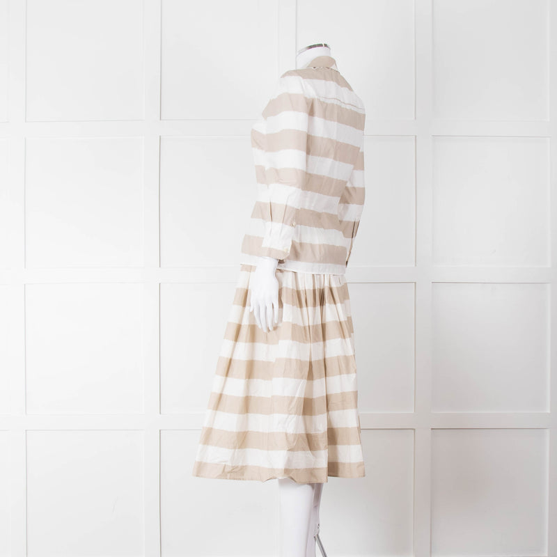 Dolce & Gabbana Cream Beige Striped Cotton Full Midi Skirt