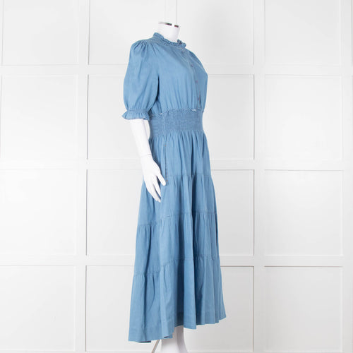Me + Em Light Blue Tiered Short Sleeve Midi Dress