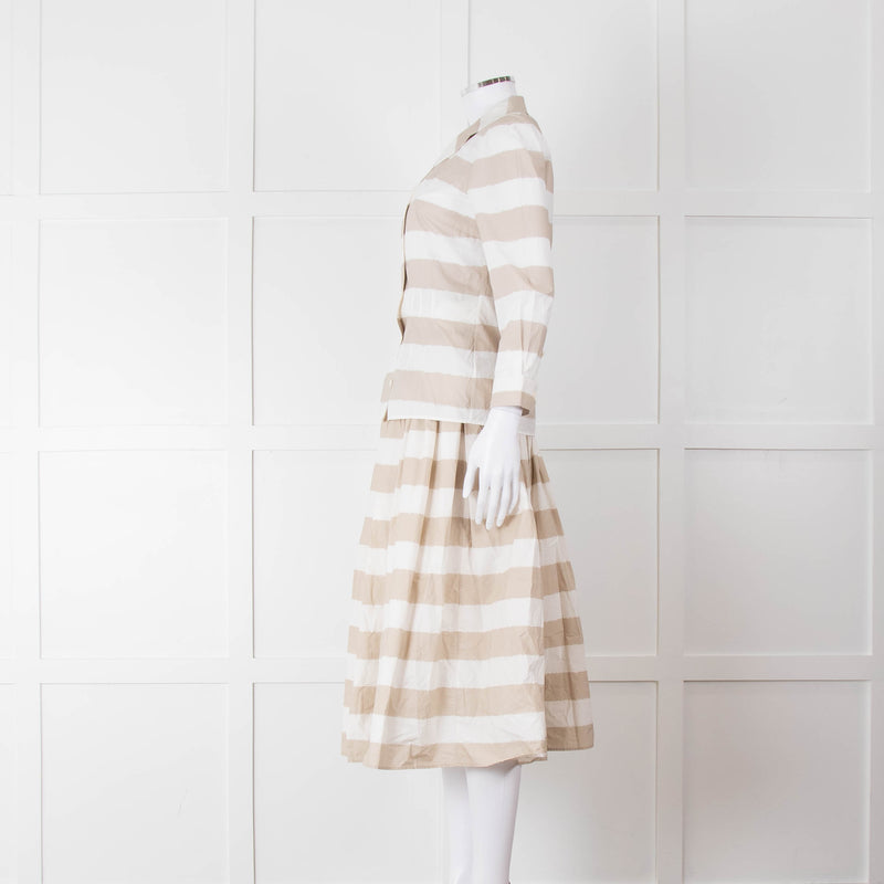 Dolce & Gabbana Cream Beige Striped Cotton Full Midi Skirt