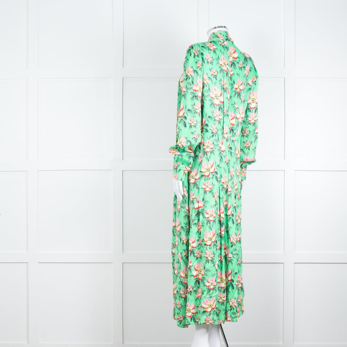 Custommade Green Pink Floral Neck Tie Midi Dress