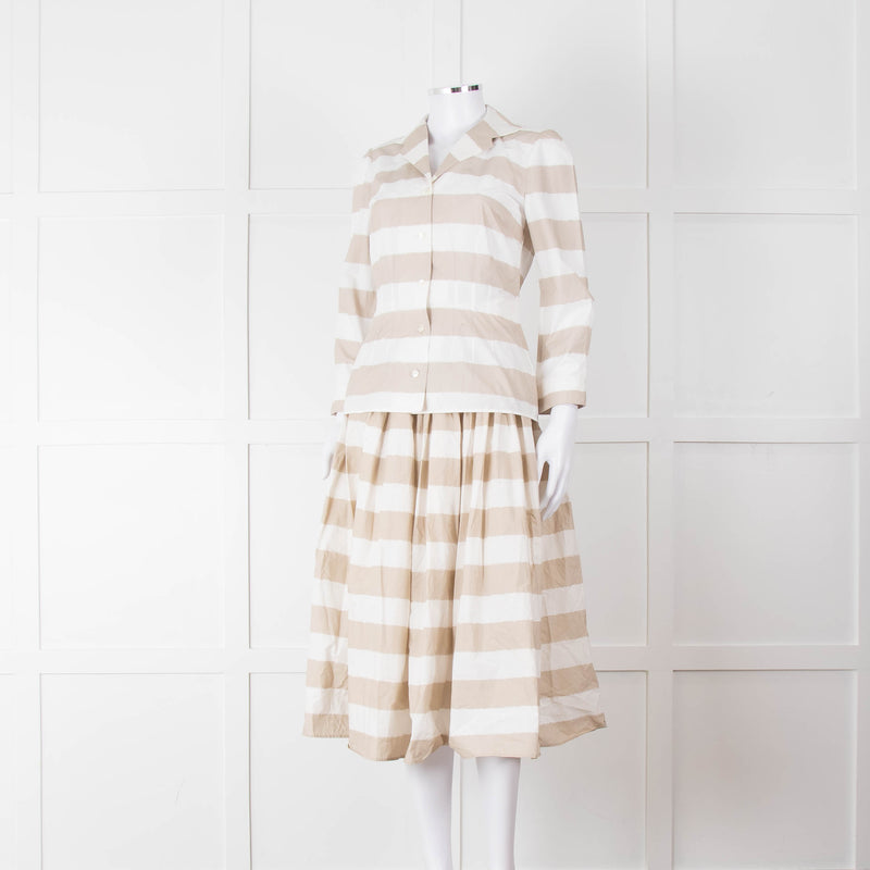 Dolce & Gabbana Cream Beige Striped Cotton Full Midi Skirt