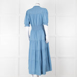 Me + Em Light Blue Tiered Short Sleeve Midi Dress