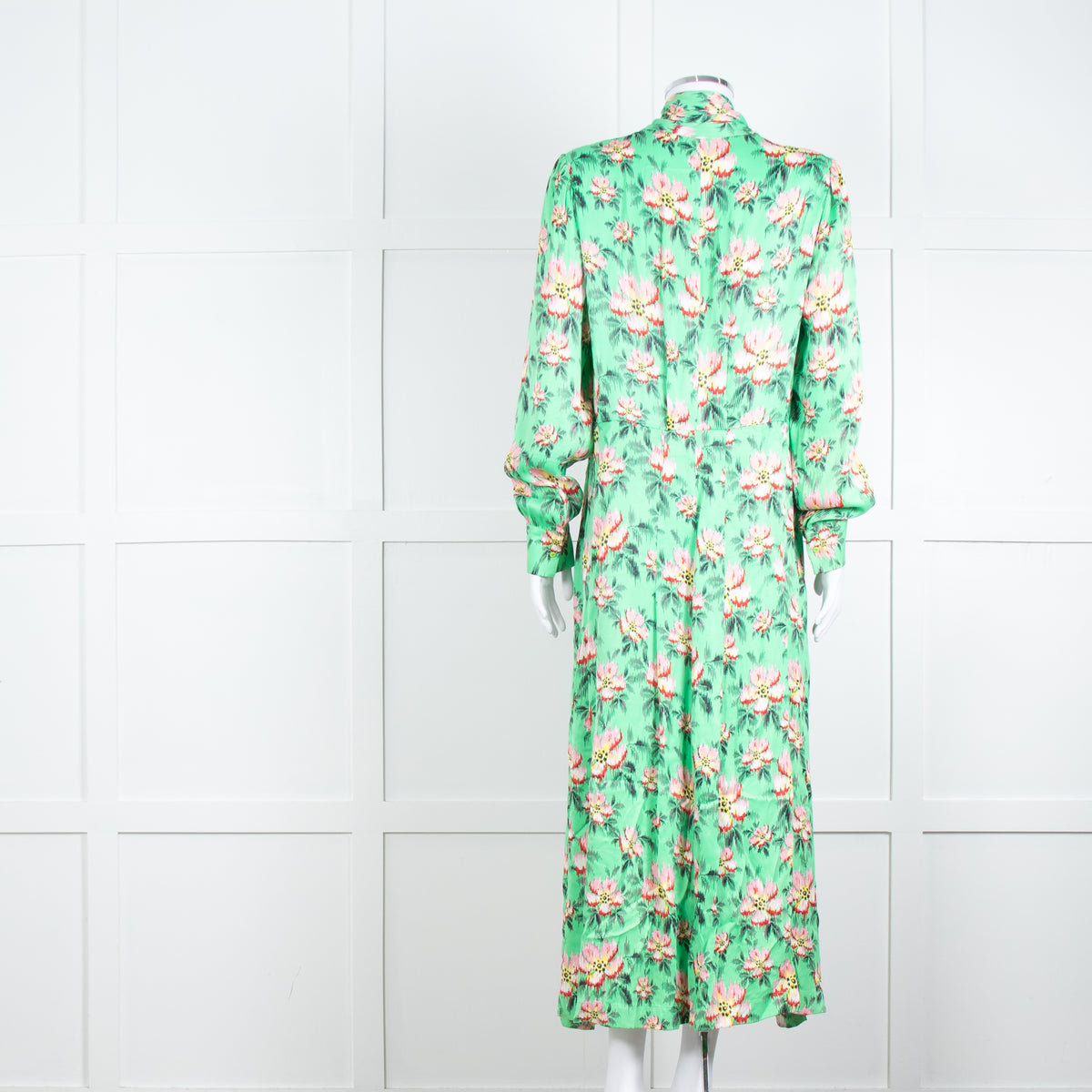 Custommade Green Pink Floral Neck Tie Midi Dress