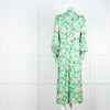 Custommade Green Pink Floral Neck Tie Midi Dress