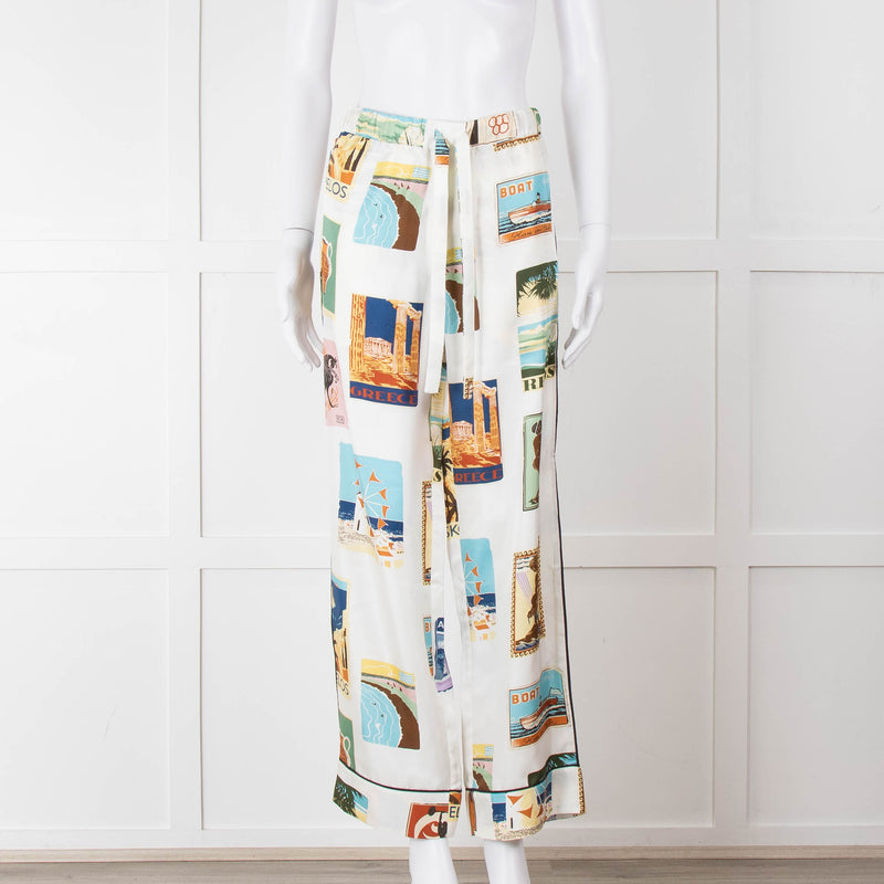 Olivia Von Halle Cream City Stamp Print Silk Pyjama Set