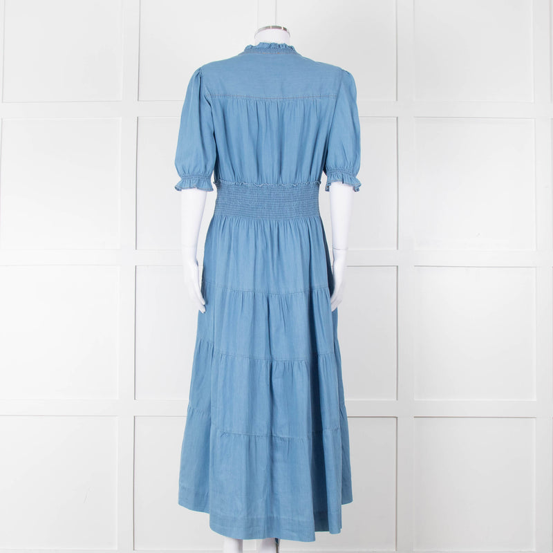 Me + Em Light Blue Tiered Short Sleeve Midi Dress
