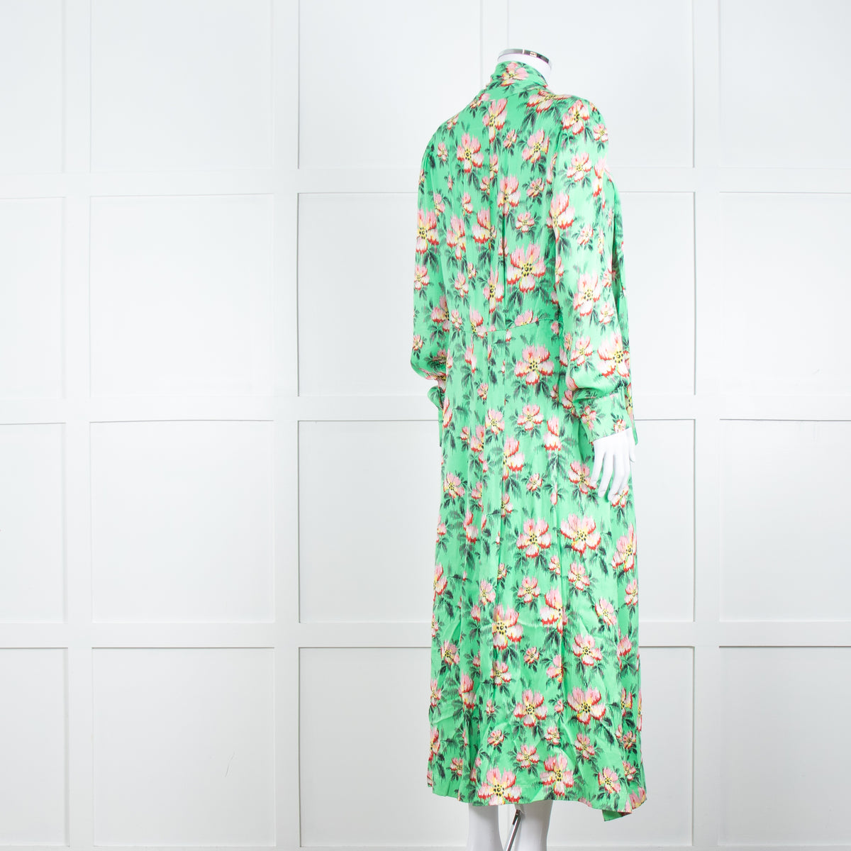 Custommade Green Pink Floral Neck Tie Midi Dress