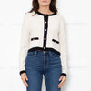 Reformation Becka Cashmere Cream Cardigan With Black Edging