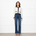Reformation Becka Cashmere Cream Cardigan With Black Edging