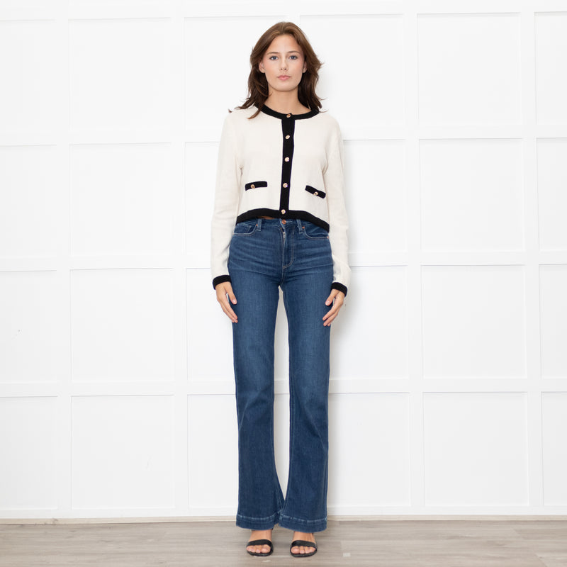 Reformation Becka Cashmere Cream Cardigan With Black Edging