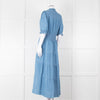 Me + Em Light Blue Tiered Short Sleeve Midi Dress