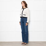 Reformation Becka Cashmere Cream Cardigan With Black Edging