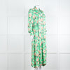Custommade Green Pink Floral Neck Tie Midi Dress