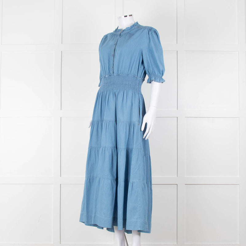 Me + Em Light Blue Tiered Short Sleeve Midi Dress