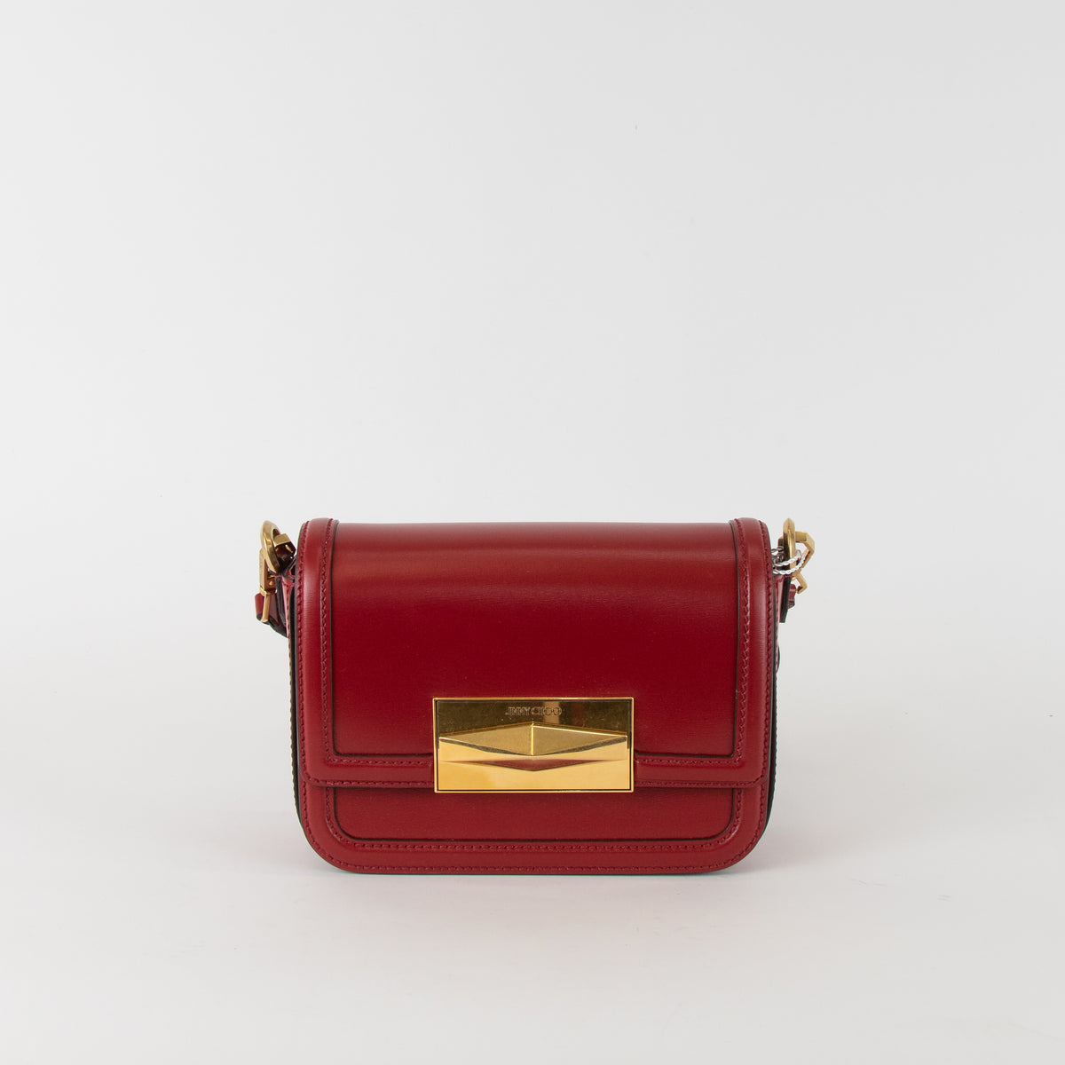 Jimmy Choo Red Gold Clasp Detachable Strap Crossbody Bag