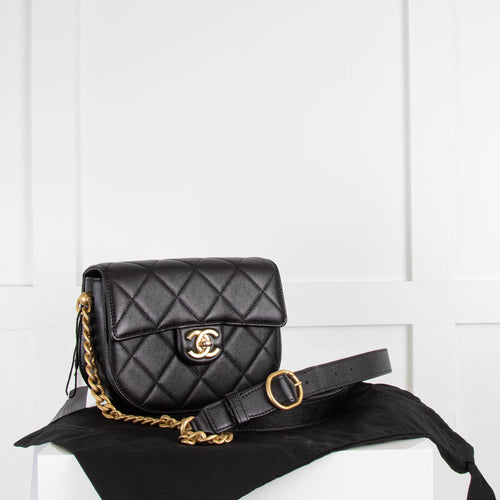 Chanel Black Quilted Lambskin Mini Moon Messenger Bag