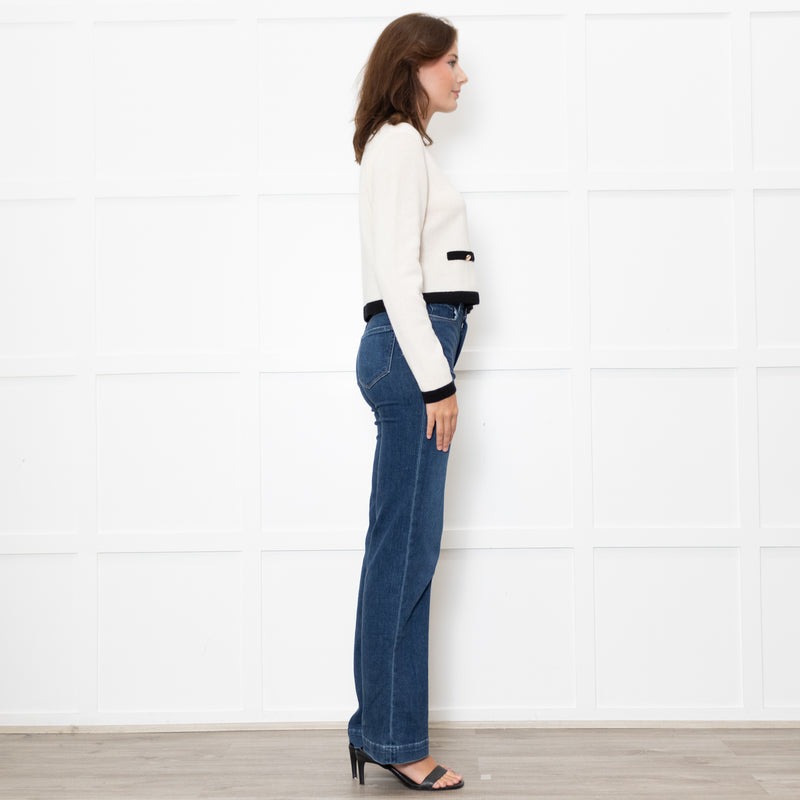 Reformation Becka Cashmere Cream Cardigan With Black Edging