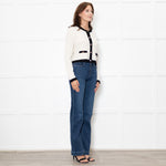 Reformation Becka Cashmere Cream Cardigan With Black Edging