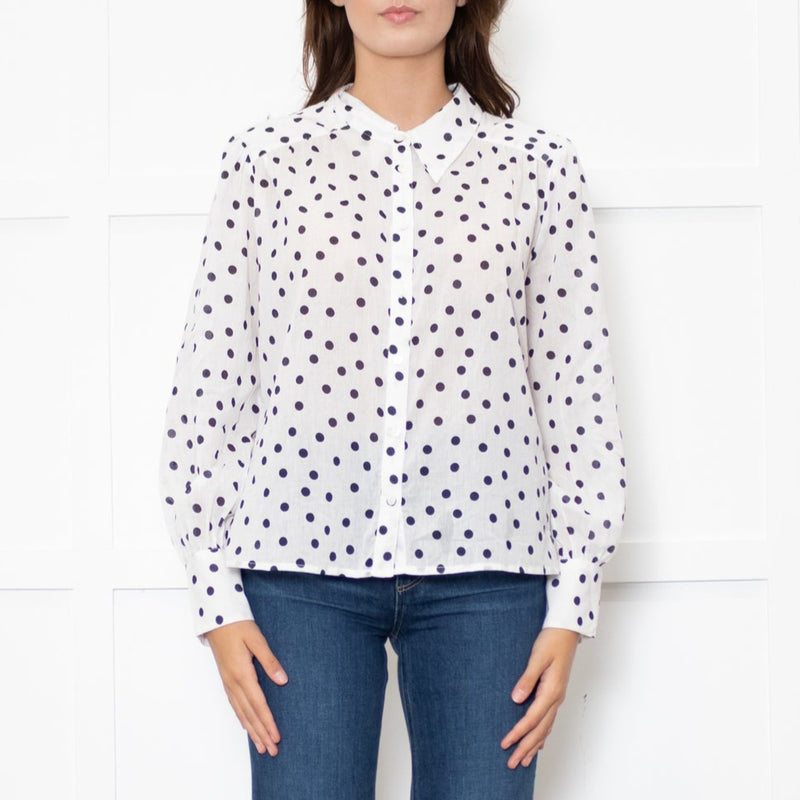 Rixo White Shirt With Black Polka Dot