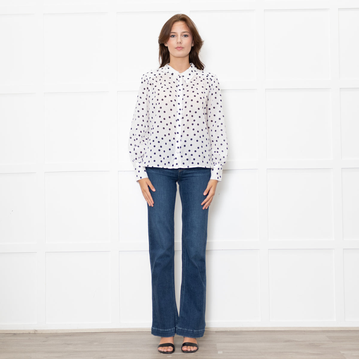 Rixo White Shirt With Black Polka Dot
