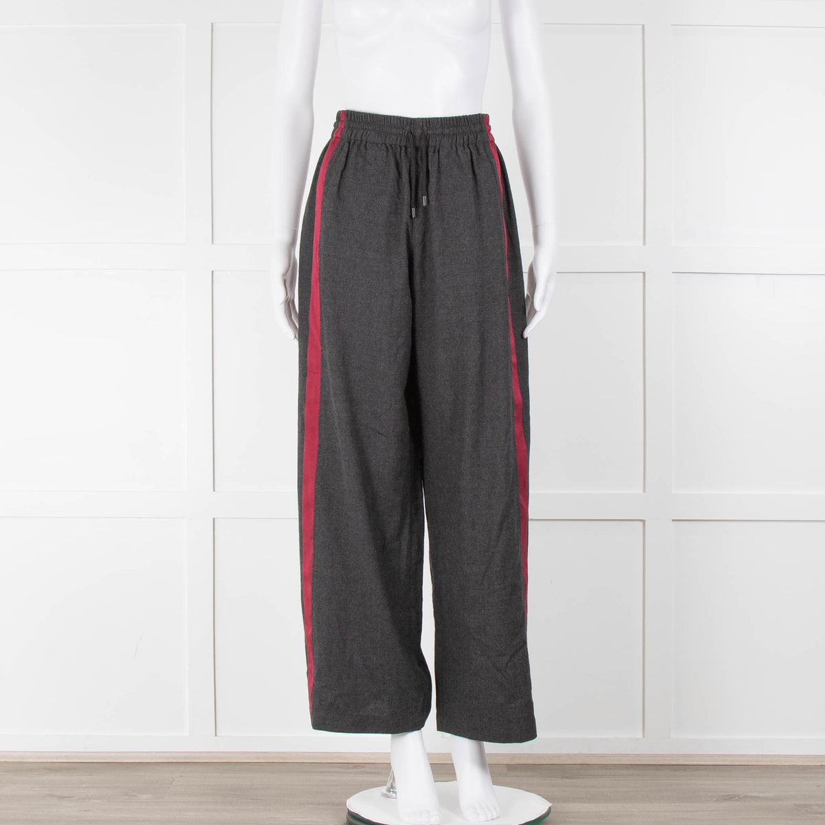 Bamford Grey Red Wool Wide Leg Drawstring Trousers